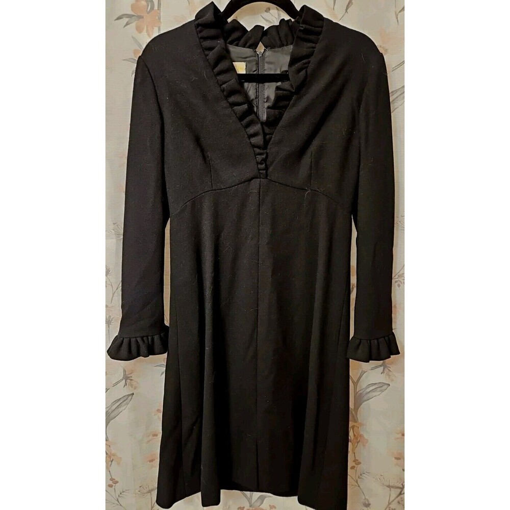 Vintage Mollie Parnis Boutique 1970’s Black Long Sleeve Dress Size 12 Euc USA